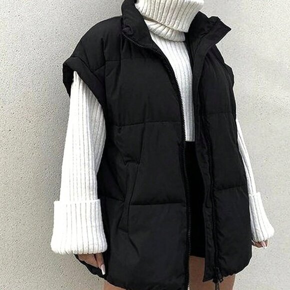 Black Casual Women's Stand Collar  Sleeveless Quilted puffer Vest Jacket - Picture 5 of 5